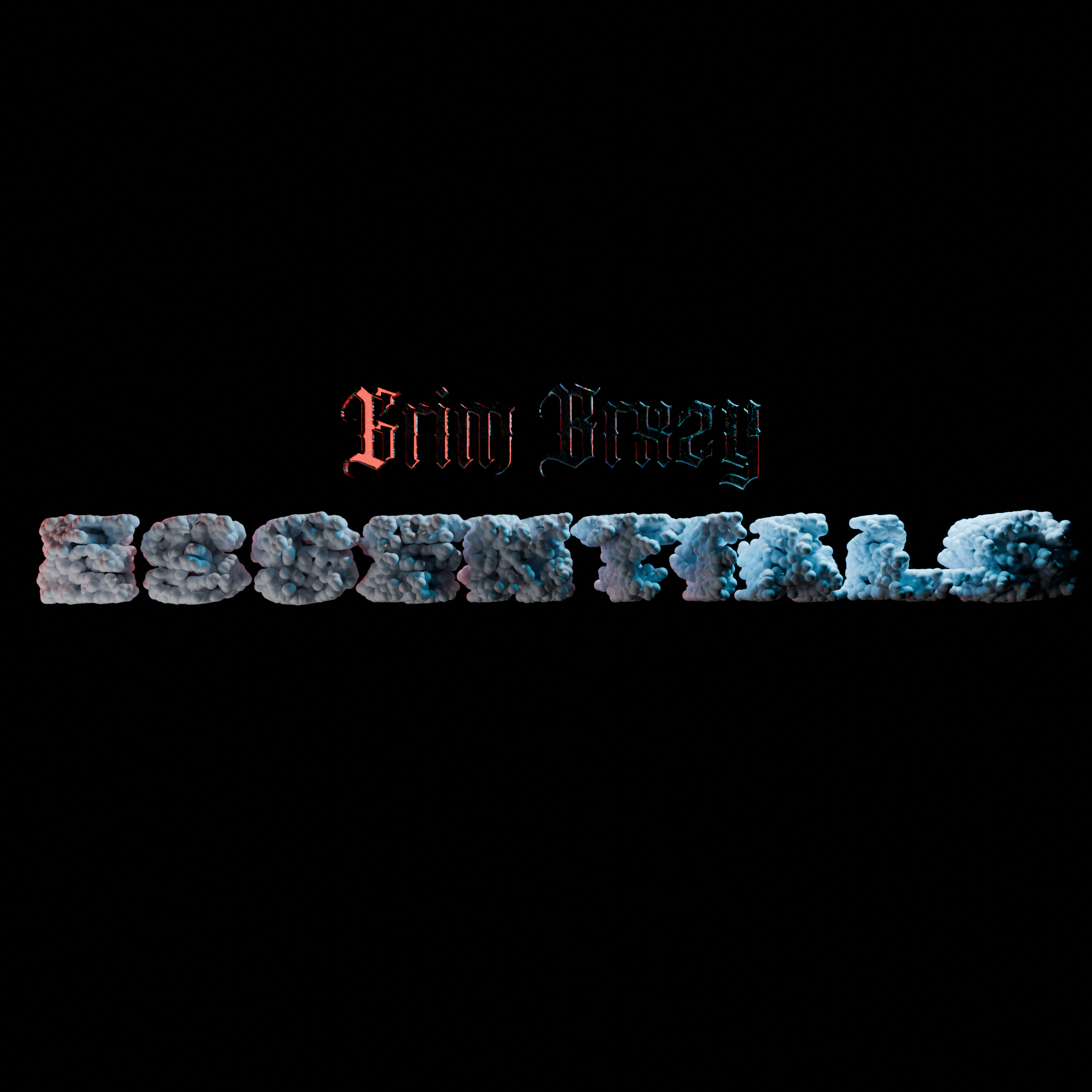 3D icy stone 'Essentials' text with Grim Brxzy signature on a black background for the Essentials Drum Kit.