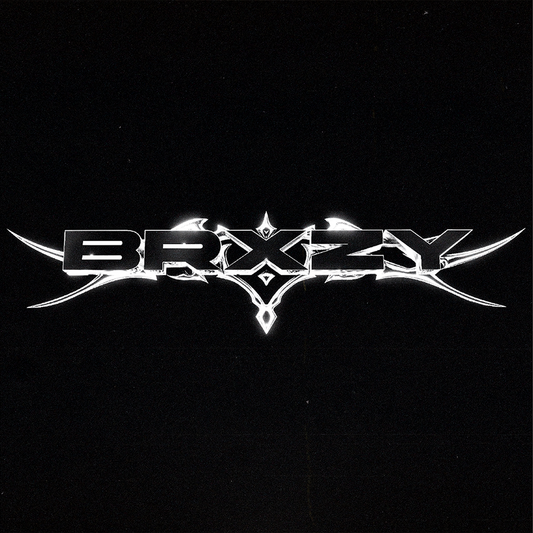 Stylized BRXZY logo in metallic letters on a black background for the BRXZY Drum Kit.